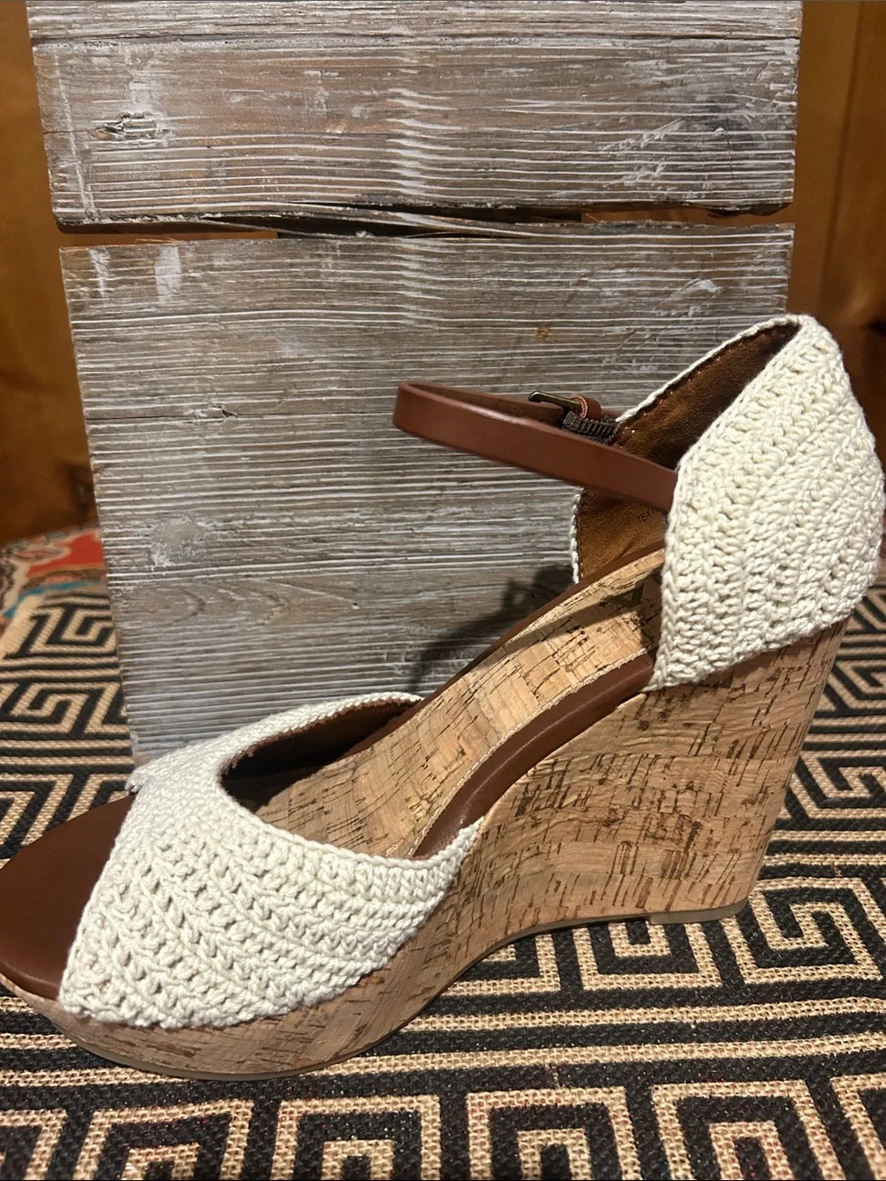 NIB MIA Woven Cream Cork Wedge Sandals with Ankle Strap Size 7